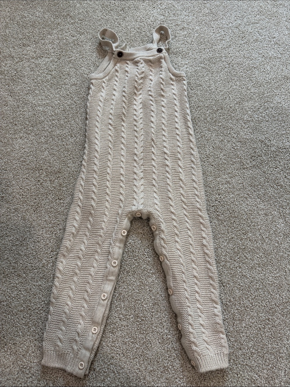 Janie and Jack Cream Cable-Knit Baby Overalls